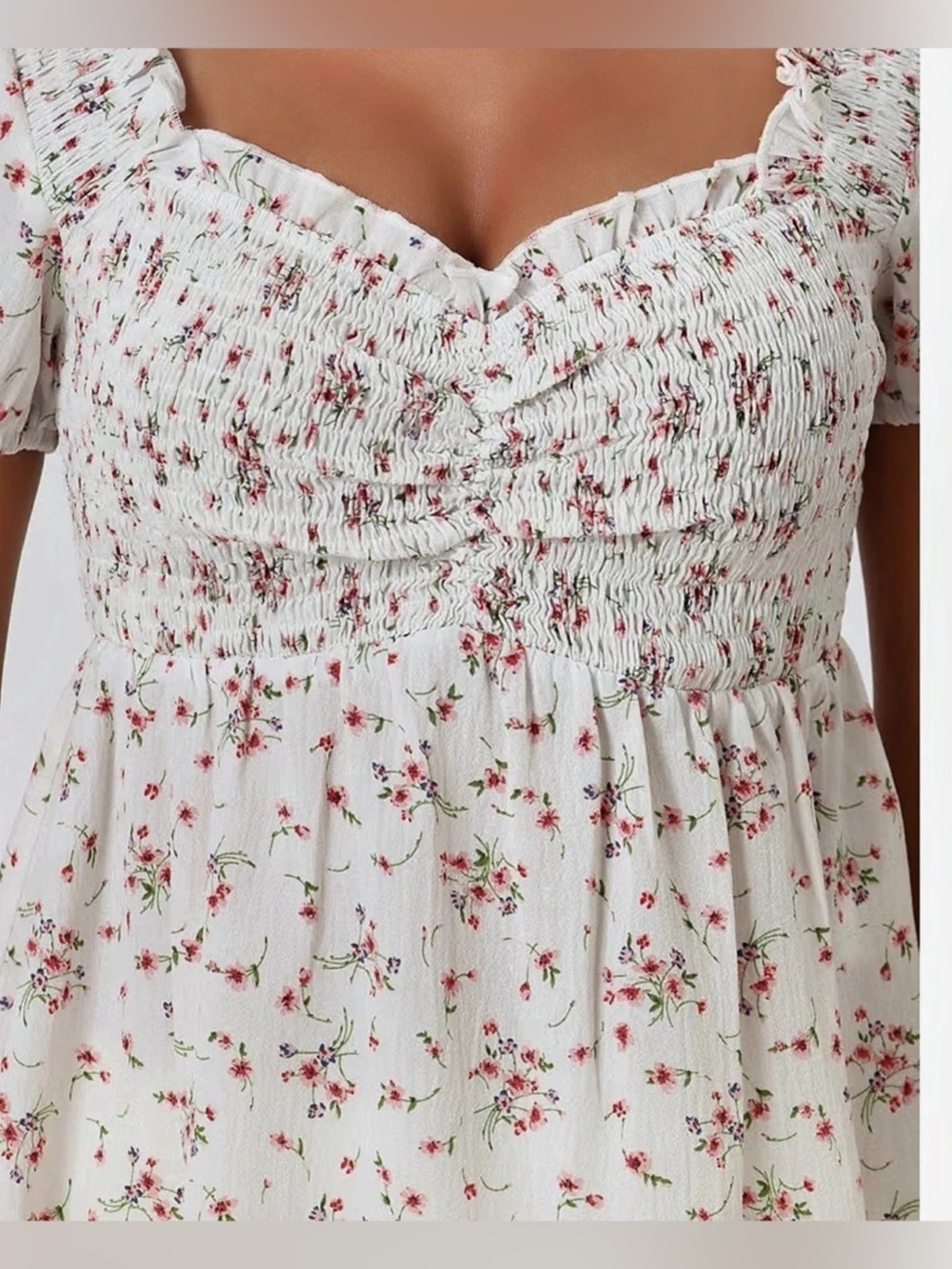 Allegra K Women's Floral Sweetheart Neck Smocked Short Puff Sleeve Peplum Top XL